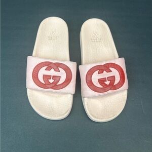 Gucci Pink Slides with Red Logo Kids Size 3